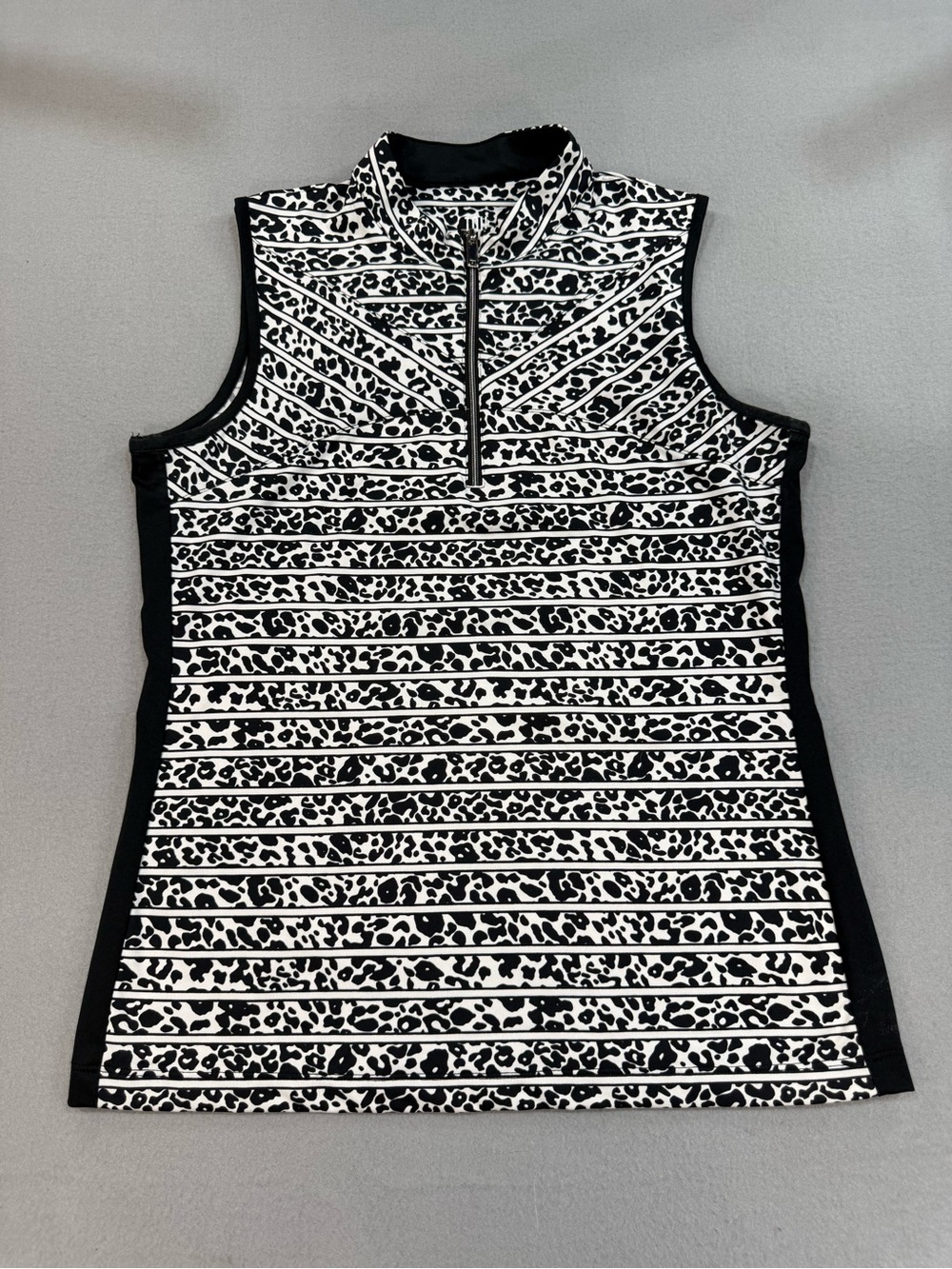 Tail White Label Sleeveless Black & White Animal Stripe Zip-Front Tank Top M